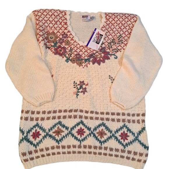 Sarah Morgan  Vintage 90'S Knit Pullover Sweater Dusty Pink Floral Coquet Small - Picture 1 of 8